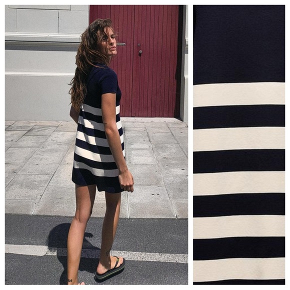 NWT. Zara Navy/Blue Striped Knit Short Dress. Size S. - Picture 3 of 9